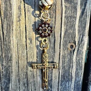 OOAK Vintage Beaded Cross Pendant Necklace